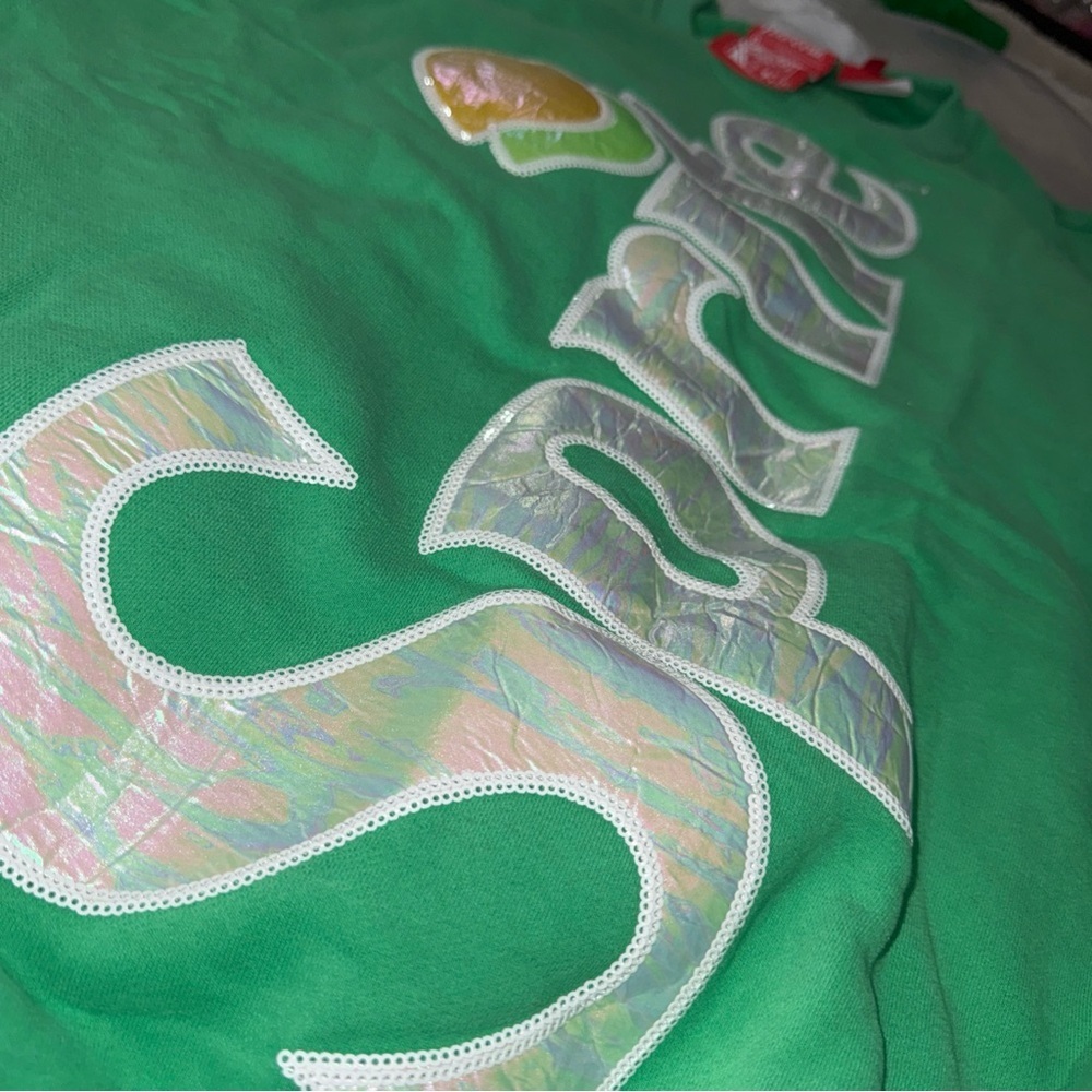 QUEEN OF SPARKLES Bright Green Logo Sweatshirt sprite oversized large l new - Picture 4 of 7